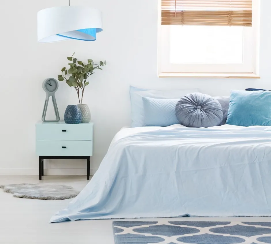 BPS Koncept Pendelleuchte rund Ø 50 cm E27 Weiß Blau Stoff Velours Optik< Bürolampen|Schlafzimmer Lampen