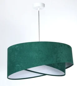 BPS Koncept Pendelleuchte rund Ø 50 cm E27 Stoff Velours Optik Grün Weiß< Hängelampen|Bürolampen