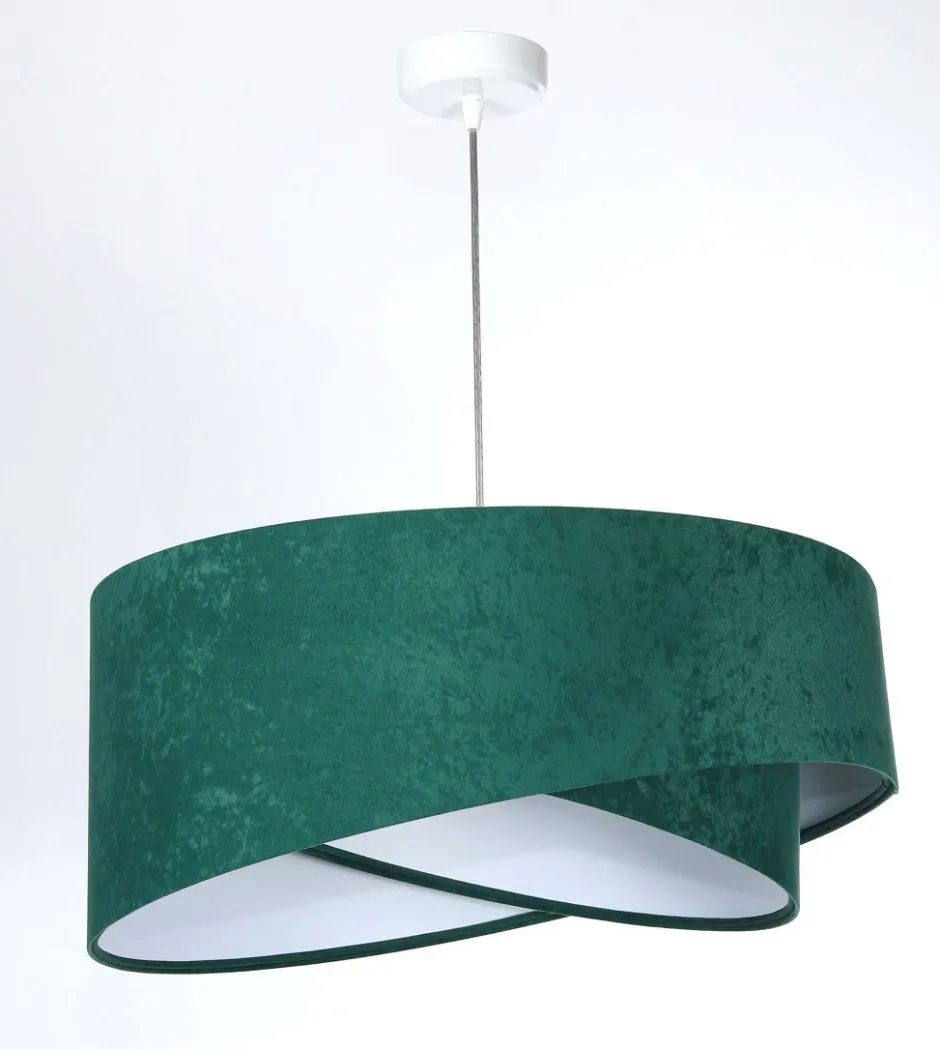 BPS Koncept Pendelleuchte rund Ø 50 cm E27 Stoff Velours Optik Grün Weiß< Hängelampen|Bürolampen