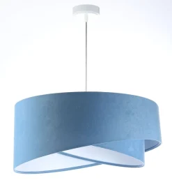 BPS Koncept Pendelleuchte rund Ø 50 cm Weiß Blau Stoff Velours Optik E27< Bürolampen|Schlafzimmer Lampen