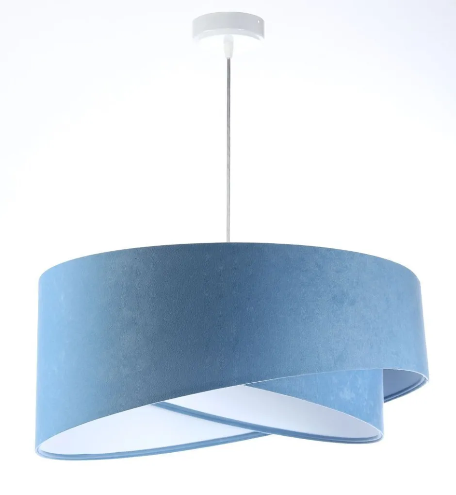 BPS Koncept Pendelleuchte rund Ø 50 cm Weiß Blau Stoff Velours Optik E27< Bürolampen|Schlafzimmer Lampen