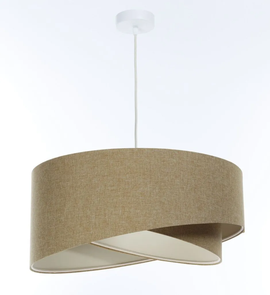 Bürolampen|Schlafzimmer Lampen*BPS Koncept Pendelleuchte rund D: 50 cm E27 Beige Stoff Schirm Boho