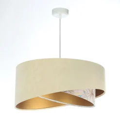 BPS Koncept Pendelleuchte rund D: 50 cm E27 Stoff in Beige Creme Gold< Hängelampen|Bürolampen