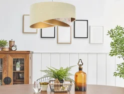 BPS Koncept Pendelleuchte rund D: 50 cm E27 Stoff in Beige Creme Gold< Hängelampen|Bürolampen
