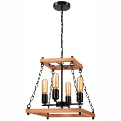 Lamkur Pendelleuchte Rustikal B: 37 cm 4-flammig E27 Holz Metall< Rustikale Lampen|Holzlampen