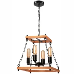 Lamkur Pendelleuchte Rustikal B: 37 cm 4-flammig E27 Holz Metall< Rustikale Lampen|Holzlampen