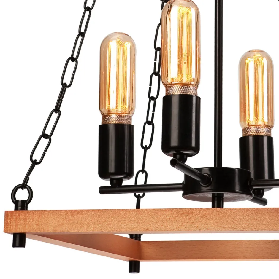 Lamkur Pendelleuchte Rustikal B: 37 cm 4-flammig E27 Holz Metall< Rustikale Lampen|Holzlampen