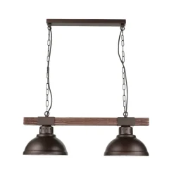 Luminex Pendelleuchte rustikal 2-flmg HAKON Braun Echtholz< Hängelampen|Esszimmer Lampen