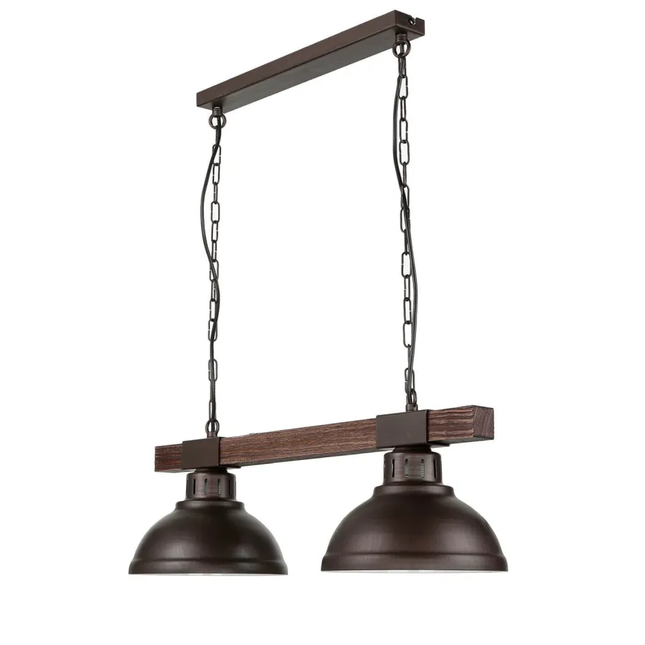 Luminex Pendelleuchte rustikal 2-flmg HAKON Braun Echtholz< Hängelampen|Esszimmer Lampen