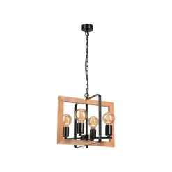 Lamkur Pendelleuchte Rustikal Holz Metall Schwarz 4-flammig E27< Rustikale Lampen|Holzlampen