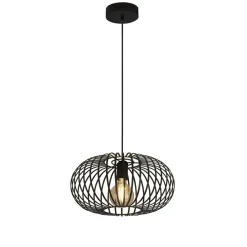 Searchlight Pendelleuchte Schwarz Ø 39 cm Metall Schirm E27 ERIC< Feuchtraumleuchten|Küchenlampen