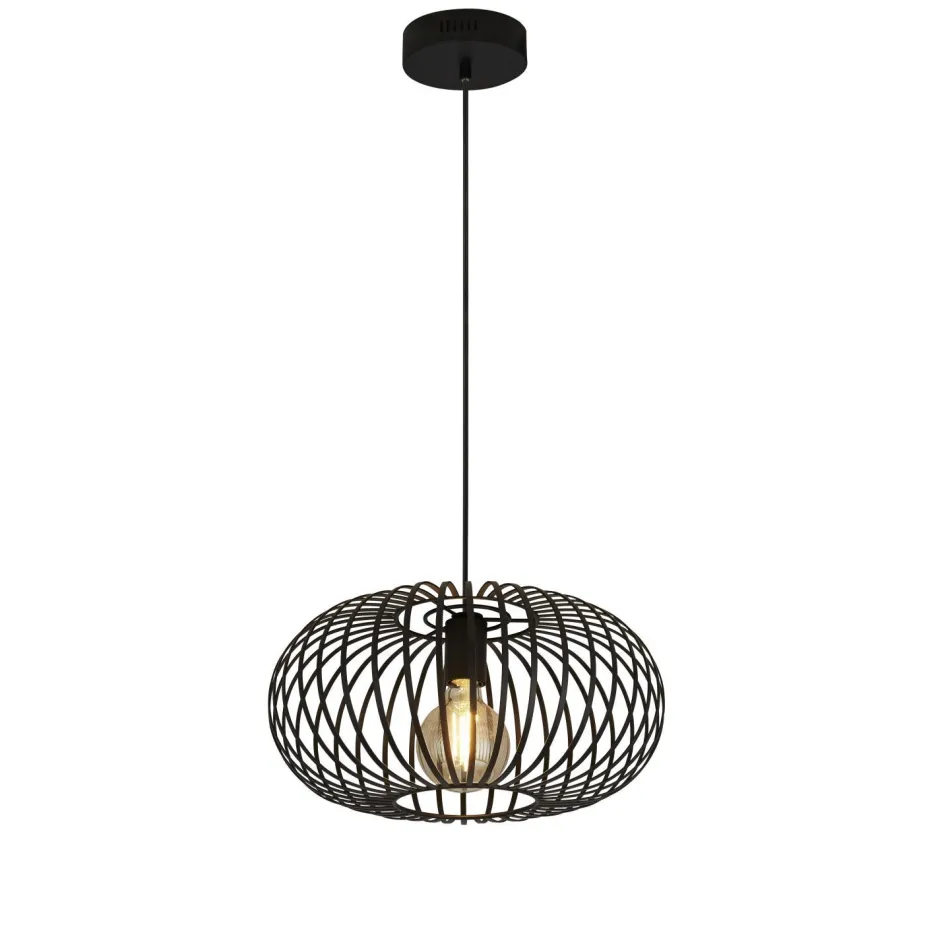 Searchlight Pendelleuchte Schwarz Ø 39 cm Metall Schirm E27 ERIC< Feuchtraumleuchten|Küchenlampen