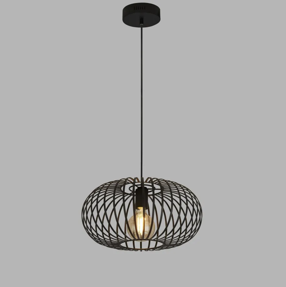 Searchlight Pendelleuchte Schwarz Ø 39 cm Metall Schirm E27 ERIC< Feuchtraumleuchten|Küchenlampen