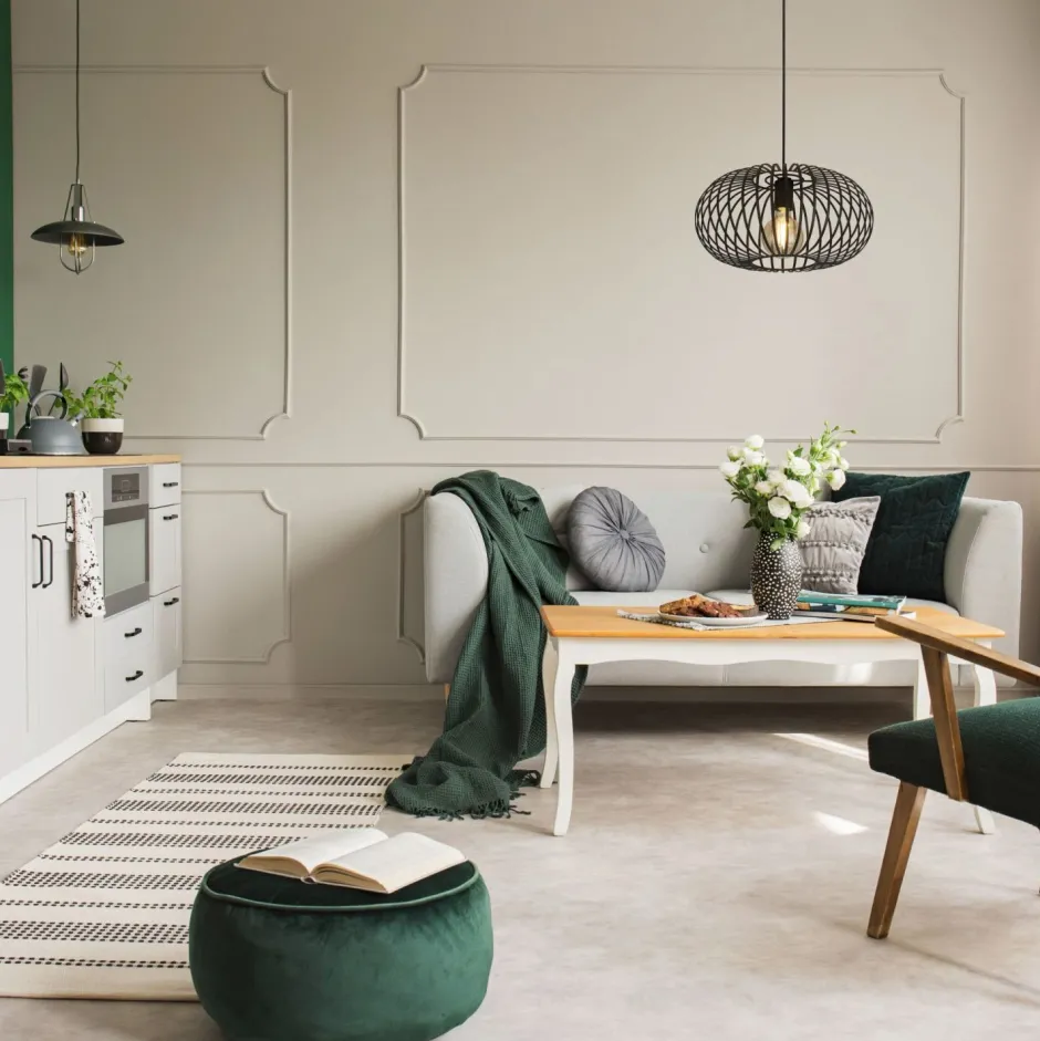 Searchlight Pendelleuchte Schwarz Ø 39 cm Metall Schirm E27 ERIC< Feuchtraumleuchten|Küchenlampen