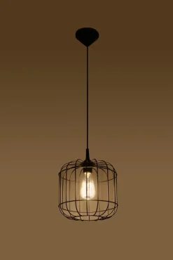 Sollux Pendelleuchte Schwarz Ø 23 cm E27 Metall MISAM< Hängelampen|Wohnzimmerlampen