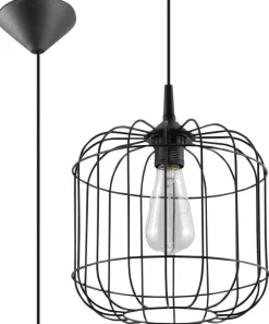 Sollux Pendelleuchte Schwarz Ø 23 cm E27 Metall MISAM< Hängelampen|Wohnzimmerlampen