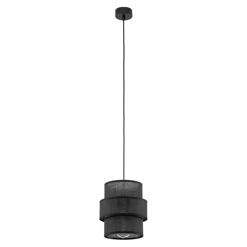 TK Lighting Pendelleuchte Schwarz E27 D: 20 cm rund Modern Stoff< Hängelampen|Bürolampen