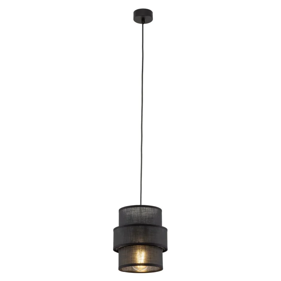 TK Lighting Pendelleuchte Schwarz E27 D: 20 cm rund Modern Stoff< Hängelampen|Bürolampen