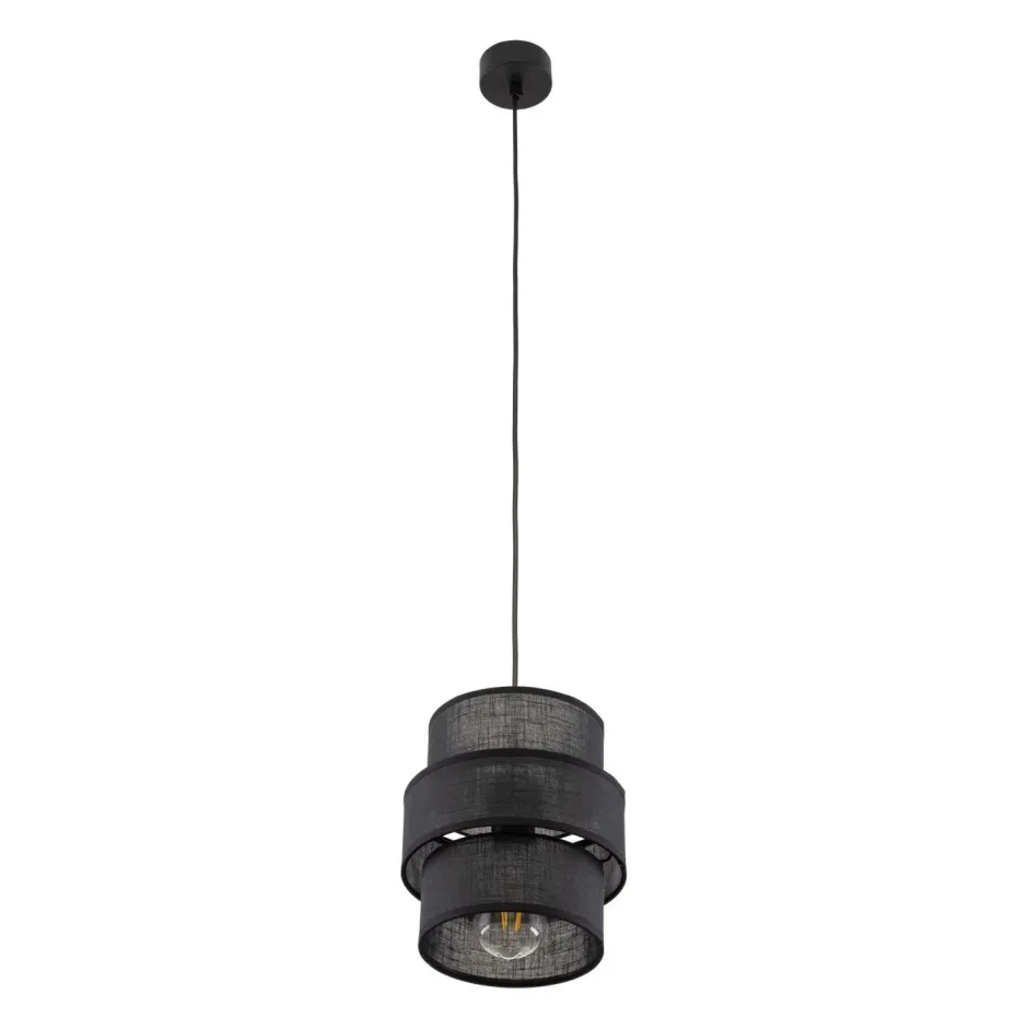 TK Lighting Pendelleuchte Schwarz E27 D: 20 cm rund Modern Stoff< Hängelampen|Bürolampen