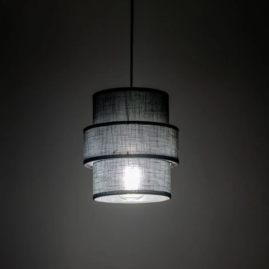 TK Lighting Pendelleuchte Schwarz E27 D: 20 cm rund Modern Stoff< Hängelampen|Bürolampen