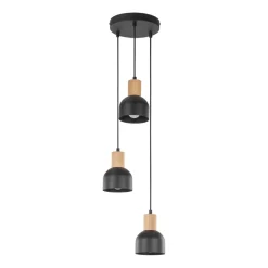 Hängelampen|Esszimmer Lampen*TK Lighting Pendelleuchte Schwarz E27 3-flammig Metall Holz PRESTON