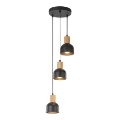 Hängelampen|Esszimmer Lampen*TK Lighting Pendelleuchte Schwarz E27 3-flammig Metall Holz PRESTON