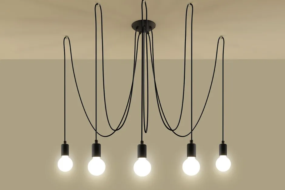 Wohnzimmerlampen|Esszimmer Lampen*Sollux Pendelleuchte Schwarz flexibel verstellbar bis 3 m