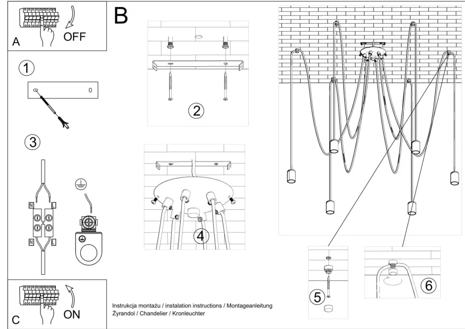 Wohnzimmerlampen|Esszimmer Lampen*Sollux Pendelleuchte Schwarz flexibel verstellbar bis 3 m