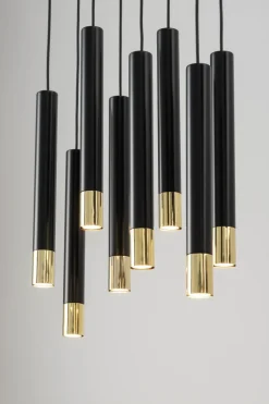 Sigma Pendelleuchte Schwarz Gold groß Modern Metall THEANO< Hängelampen|Moderne Lampen