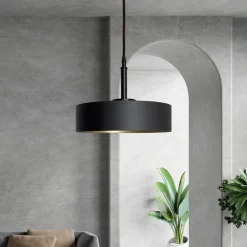 Hängelampen|Feuchtraumleuchten*Giovanni Battista Pendelleuchte Schwarz Gold E27 Ø 30 cm Messing Eisen