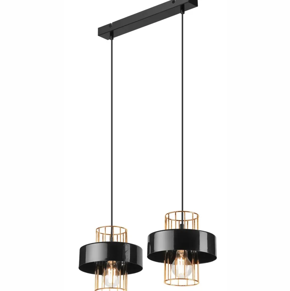 Lamkur Pendelleuchte Schwarz Gold B: 40 cm Metall 2-flammig E27< Bürolampen|Küchenlampen