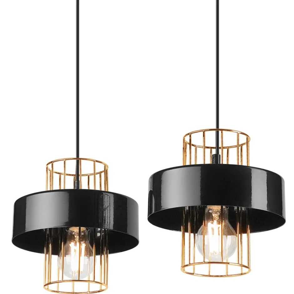 Lamkur Pendelleuchte Schwarz Gold B: 40 cm Metall 2-flammig E27< Bürolampen|Küchenlampen