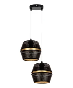 Hängelampen|Bürolampen*Belis Pendelleuchte Schwarz Gold Metall 2-flammig B:40 cm E27