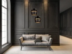 Hängelampen|Bürolampen*Belis Pendelleuchte Schwarz Gold Metall 2-flammig B:40 cm E27