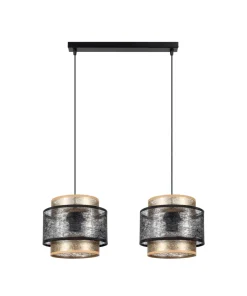 Belis Pendelleuchte Schwarz Gold 2-flammig E27 Stoff blendarm< Hängelampen|Bürolampen