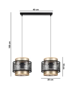 Belis Pendelleuchte Schwarz Gold 2-flammig E27 Stoff blendarm< Hängelampen|Bürolampen