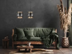 Belis Pendelleuchte Schwarz Gold 2-flammig E27 Stoff blendarm< Hängelampen|Bürolampen