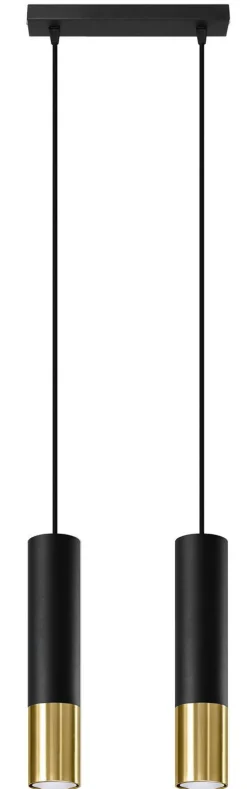 Wohnzimmerlampen|Moderne Lampen*Sollux Pendelleuchte Schwarz Gold verstellbar 2-flammig GU10