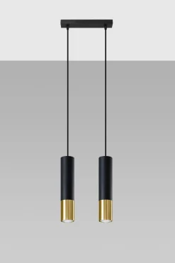 Wohnzimmerlampen|Moderne Lampen*Sollux Pendelleuchte Schwarz Gold verstellbar 2-flammig GU10