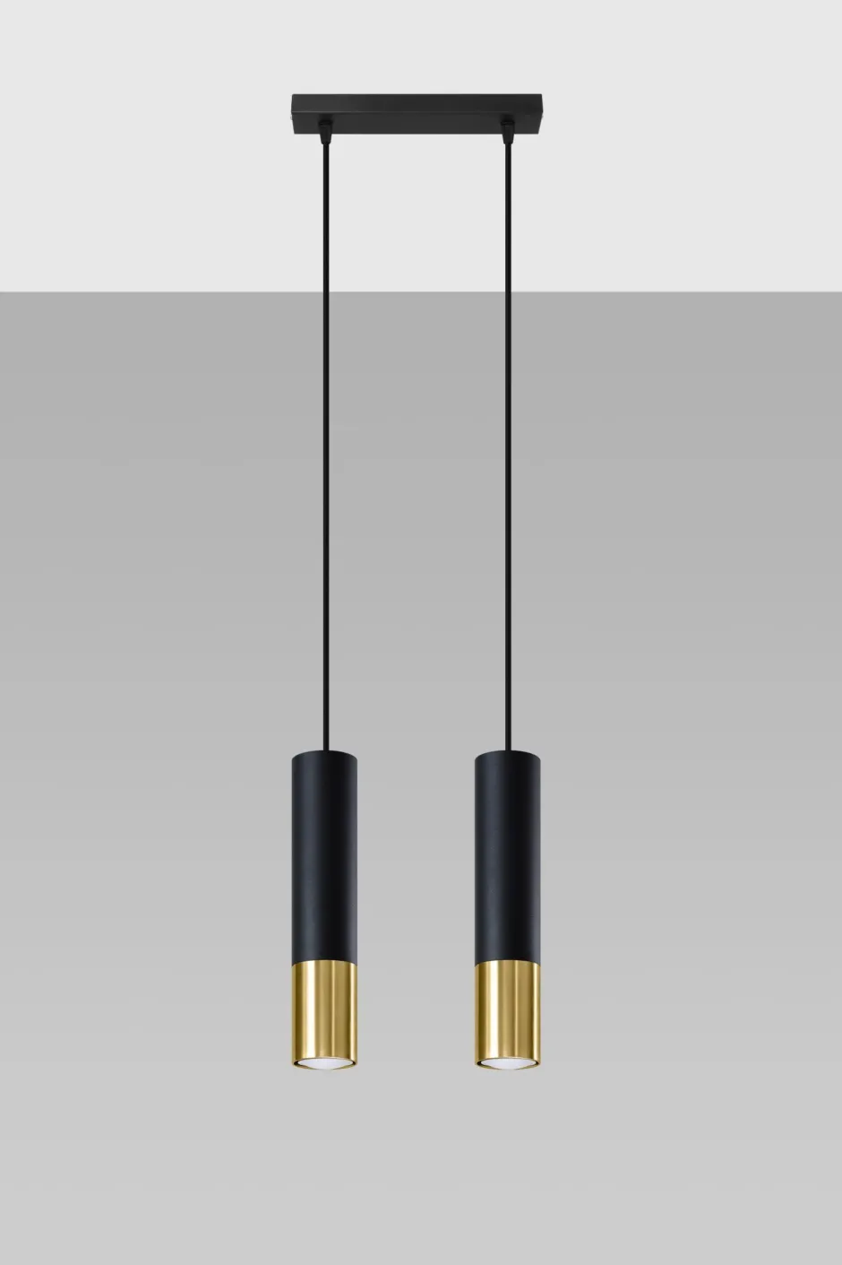 Wohnzimmerlampen|Moderne Lampen*Sollux Pendelleuchte Schwarz Gold verstellbar 2-flammig GU10