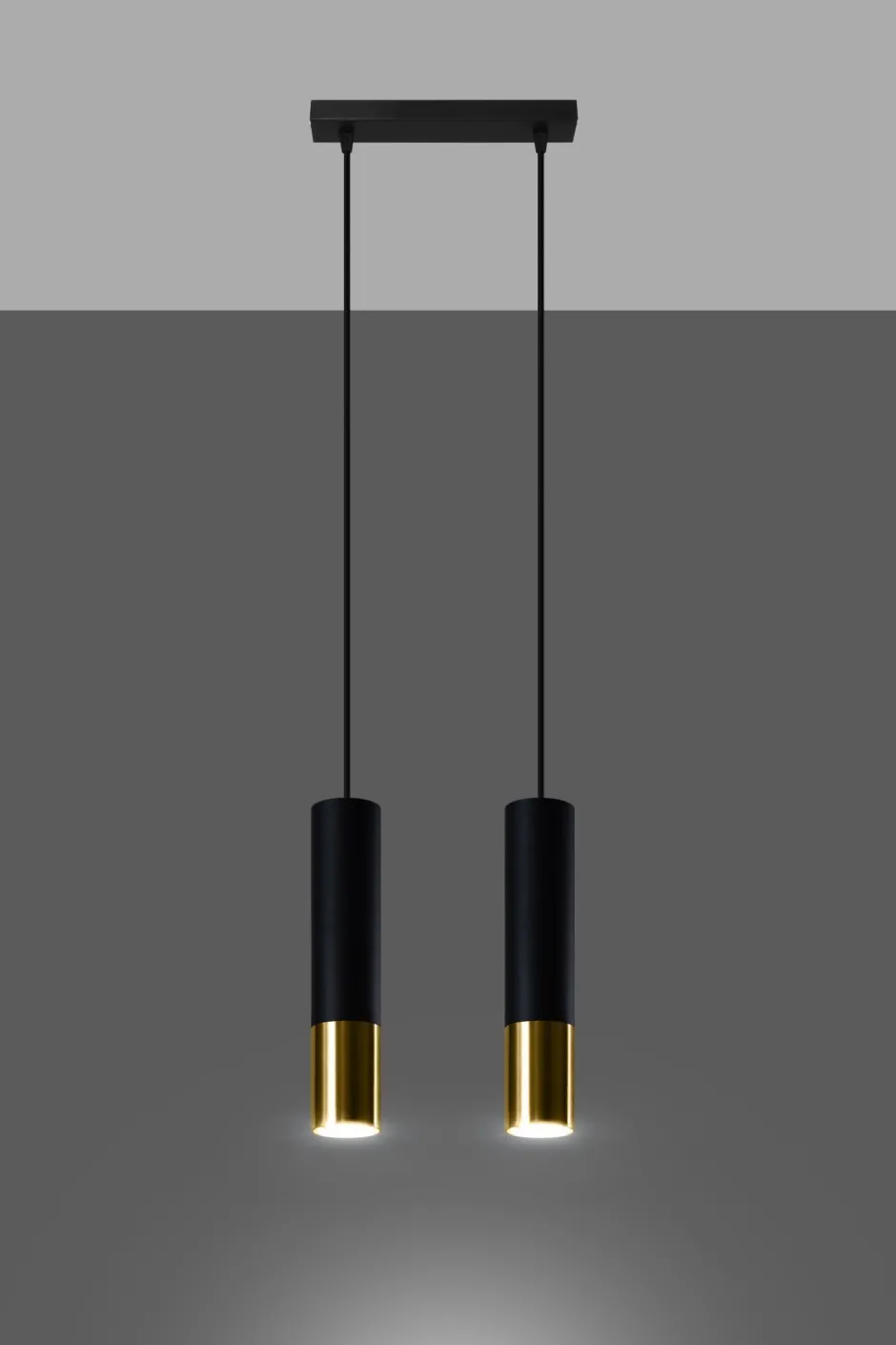 Wohnzimmerlampen|Moderne Lampen*Sollux Pendelleuchte Schwarz Gold verstellbar 2-flammig GU10