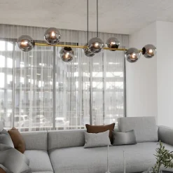 Emibig Pendelleuchte Schwarz Graphit Gold 140 cm lang Rauchglas< Hängelampen|Bürolampen