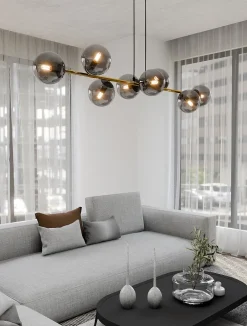 Emibig Pendelleuchte Schwarz Graphit Gold 140 cm lang Rauchglas< Hängelampen|Bürolampen