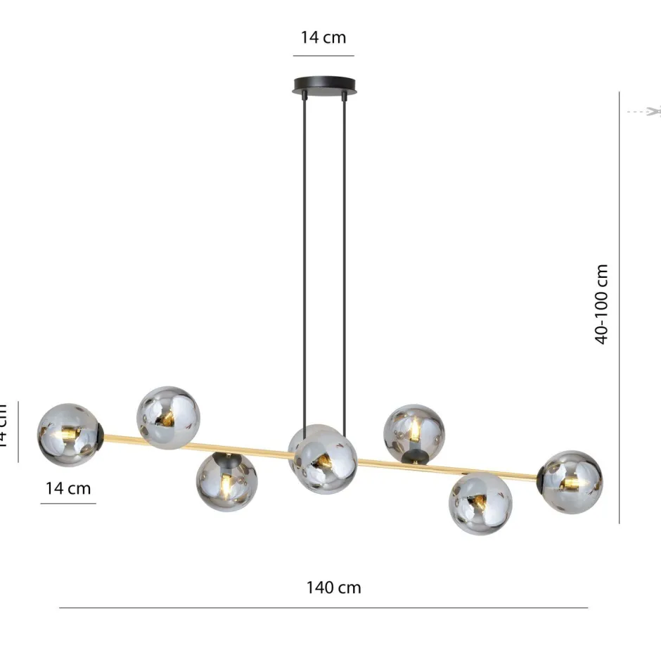 Emibig Pendelleuchte Schwarz Graphit Gold 140 cm lang Rauchglas< Hängelampen|Bürolampen