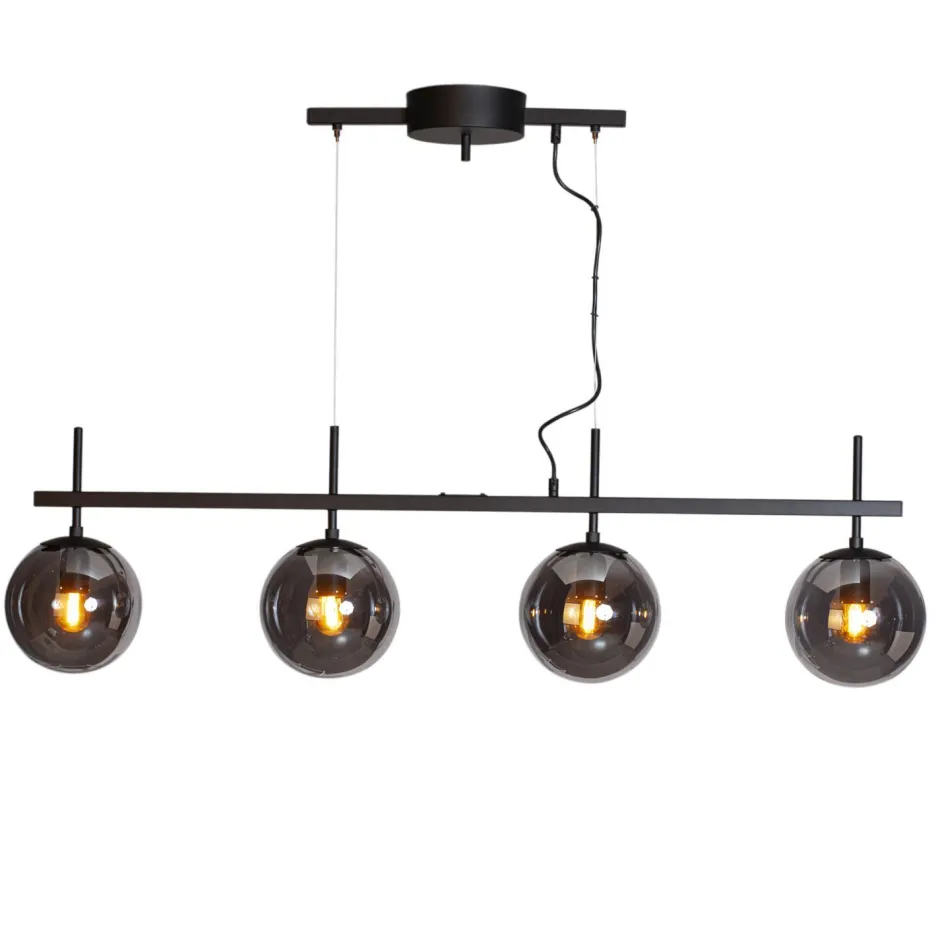 By Rydéns Pendelleuchte Schwarz Grau B: 117 cm Metall Rauchglas 4x E27< Hängelampen|Wohnzimmerlampen