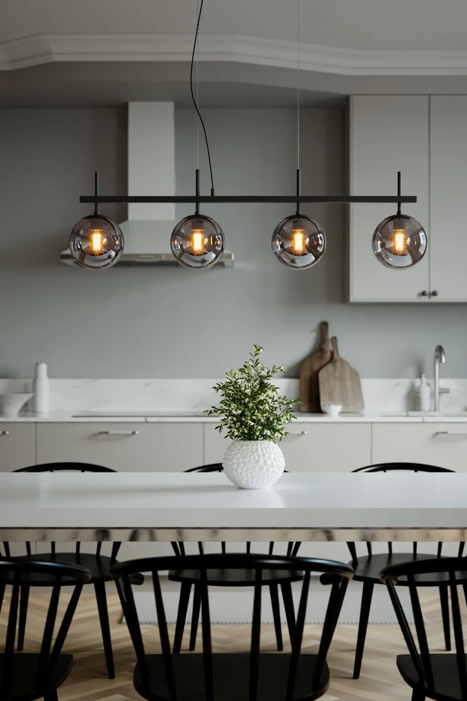 By Rydéns Pendelleuchte Schwarz Grau B: 117 cm Metall Rauchglas 4x E27< Hängelampen|Wohnzimmerlampen