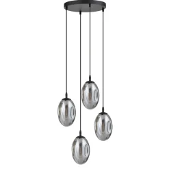 Hängelampen|Bürolampen*Emibig Pendelleuchte Schwarz Grau 4-flammig E14 Rauchglas