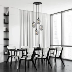 Hängelampen|Bürolampen*Emibig Pendelleuchte Schwarz Grau 4-flammig E14 Rauchglas