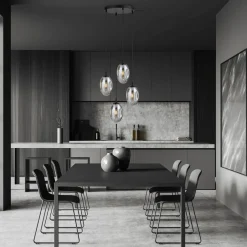 Hängelampen|Bürolampen*Emibig Pendelleuchte Schwarz Grau 4-flammig E14 Rauchglas