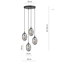 Hängelampen|Bürolampen*Emibig Pendelleuchte Schwarz Grau 4-flammig E14 Rauchglas